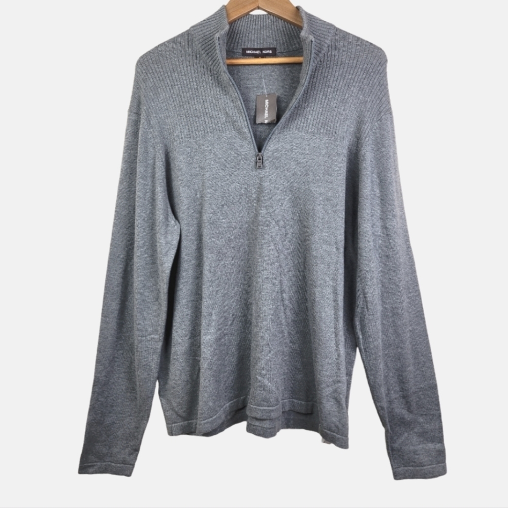 **NWT** Michael Kors Men's Ash Melange Mock‎ Turtleneck 3/4 Zip Sweater